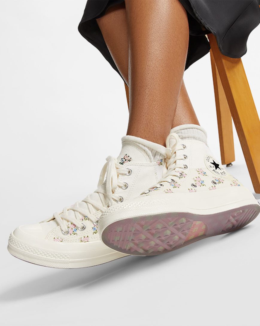 Tenis Converse Chuck 70 Patchwork Floral Cano Alto Feminino Bege Branco | PT K085073